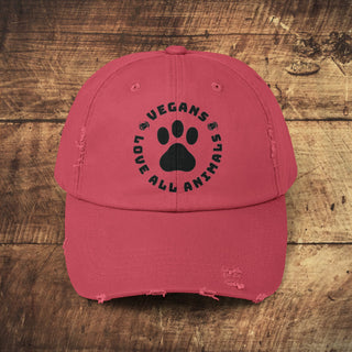 Vegans Love All Animals Unisex Distressed Cap Printify