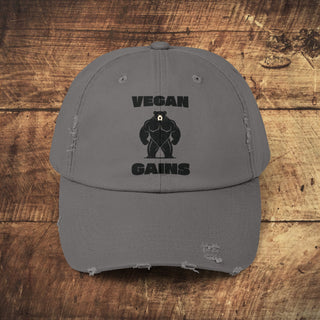 Vegan Gains Unisex Distressed Cap Printify