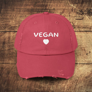 Vegan Heart Unisex Distressed Cap Printify