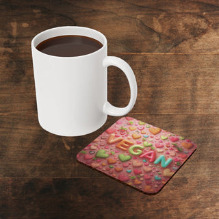 Vegan Hearts Cork Back Coaster Printify