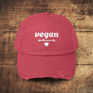 Vegan For The Animals Unisex Distressed Cap Printify