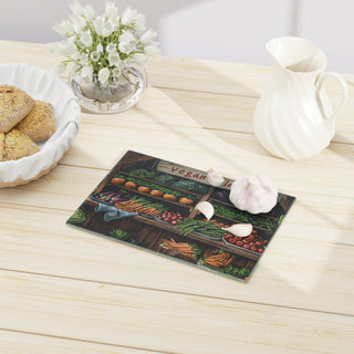 Vegan Village Tempered Glass Cutting Board Printify