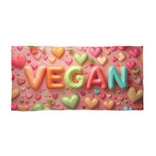 Vegan Hearts Beach Towel Printify