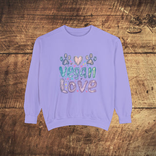 Vegan Love Garment-Dyed Sweatshirt Printify