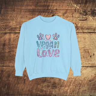 Vegan Love Garment-Dyed Sweatshirt Printify