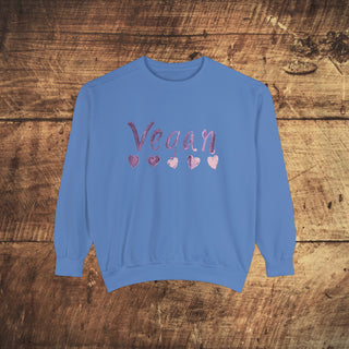 Vegan Hearts Garment-Dyed Sweatshirt Printify