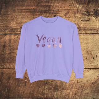 Vegan Hearts Garment-Dyed Sweatshirt Printify