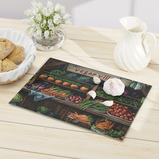 Vegan Village Tempered Glass Cutting Board Printify