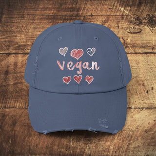 Vegan Hearts Unisex Distressed Cap Printify