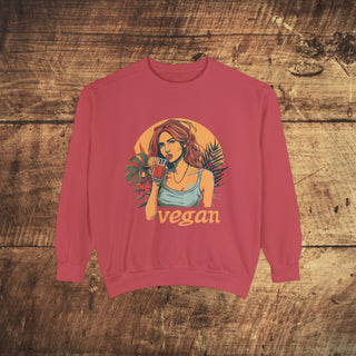 Vegan Girl Garment-Dyed Sweatshirt Printify