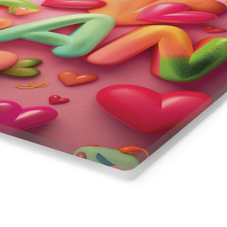 Vegan Hearts Tempered Glass Cutting Board Printify