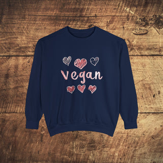 Vegan Hearts Garment-Dyed Sweatshirt Printify