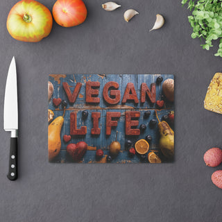 Vegan Life Tempered Glass Cutting Board Printify