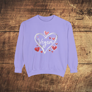 Vegan Hearts Garment-Dyed Sweatshirt Printify