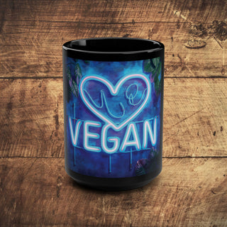 Vegan Heart Black Mug, 15oz