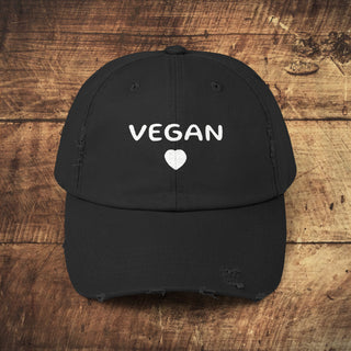 Vegan Heart Unisex Distressed Cap Printify