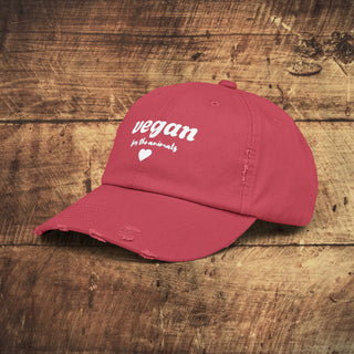 Vegan For The Animals Unisex Distressed Cap Printify