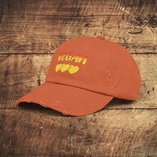 Vegan Hearts Unisex Distressed Cap Printify