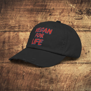 Vegan For Life Unisex Distressed Cap Printify