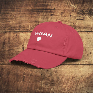 Vegan Heart Unisex Distressed Cap Printify