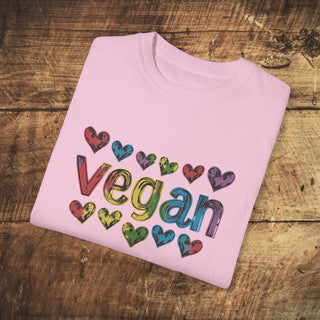 Vegan Hearts Garment-Dyed T-shirt Printify