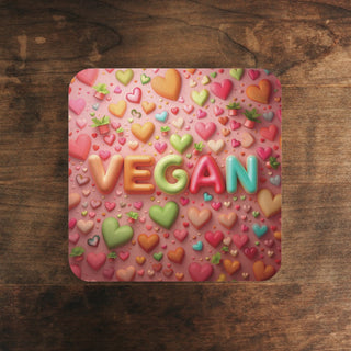 Vegan Hearts Cork Back Coaster Printify