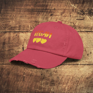 Vegan Hearts Unisex Distressed Cap Printify