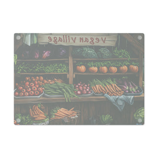 Vegan Village Tempered Glass Cutting Board Printify