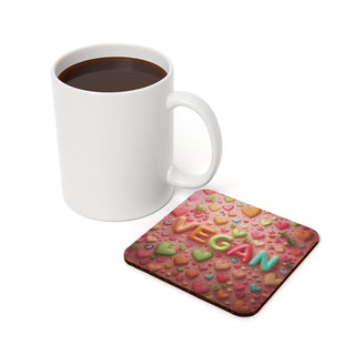 Vegan Hearts Cork Back Coaster Printify