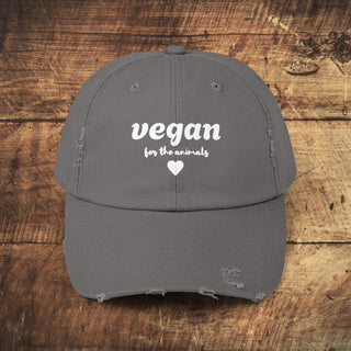 Vegan For The Animals Unisex Distressed Cap Printify