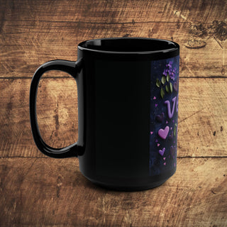 Vegan Hearts Black Mug, 15oz