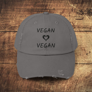 Vegan Heart Unisex Distressed Cap Printify