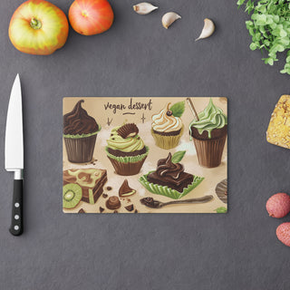 Vegan Desserts Tempered Glass Cutting Board Printify