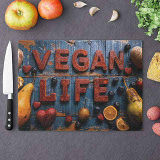 Vegan Life Tempered Glass Cutting Board Printify