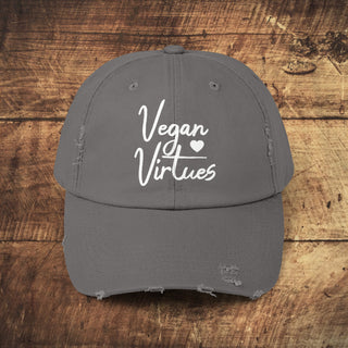 Vegan Virtues Unisex Distressed Cap Printify