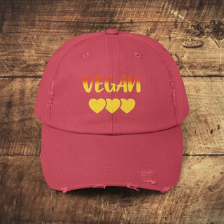 Vegan Hearts Unisex Distressed Cap Printify