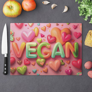 Vegan Hearts Tempered Glass Cutting Board Printify