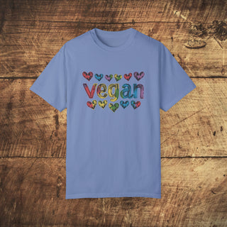 Vegan Hearts Garment-Dyed T-shirt Printify