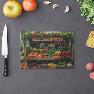 Vegan Village Tempered Glass Cutting Board Printify