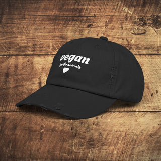 Vegan For The Animals Unisex Distressed Cap Printify