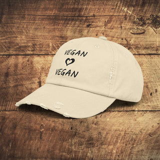 Vegan Heart Unisex Distressed Cap Printify