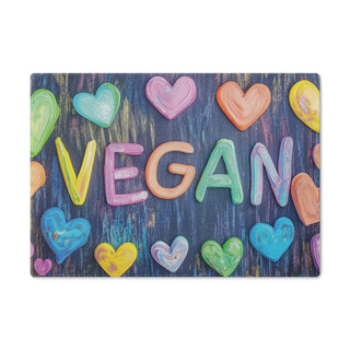 Vegan Hearts Tempered Glass Cutting Board Printify