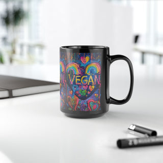 Vegan Hearts Black Mug, 15oz