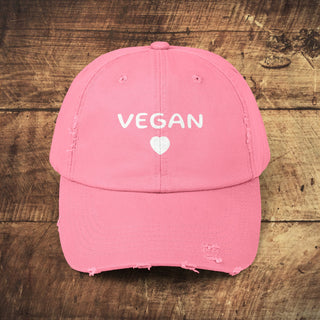 Vegan Heart Unisex Distressed Cap Printify