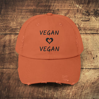 Vegan Heart Unisex Distressed Cap Printify