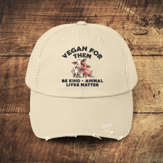 Vegan For Them Unisex Distressed Cap Printify