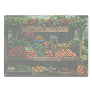 Vegan Village Tempered Glass Cutting Board Printify