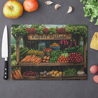 Vegan Village Tempered Glass Cutting Board Printify