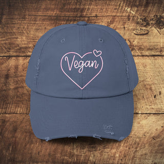 Vegan Hearts Unisex Distressed Cap Printify