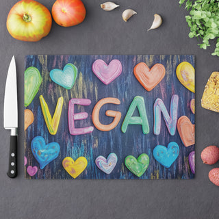 Vegan Hearts Tempered Glass Cutting Board Printify